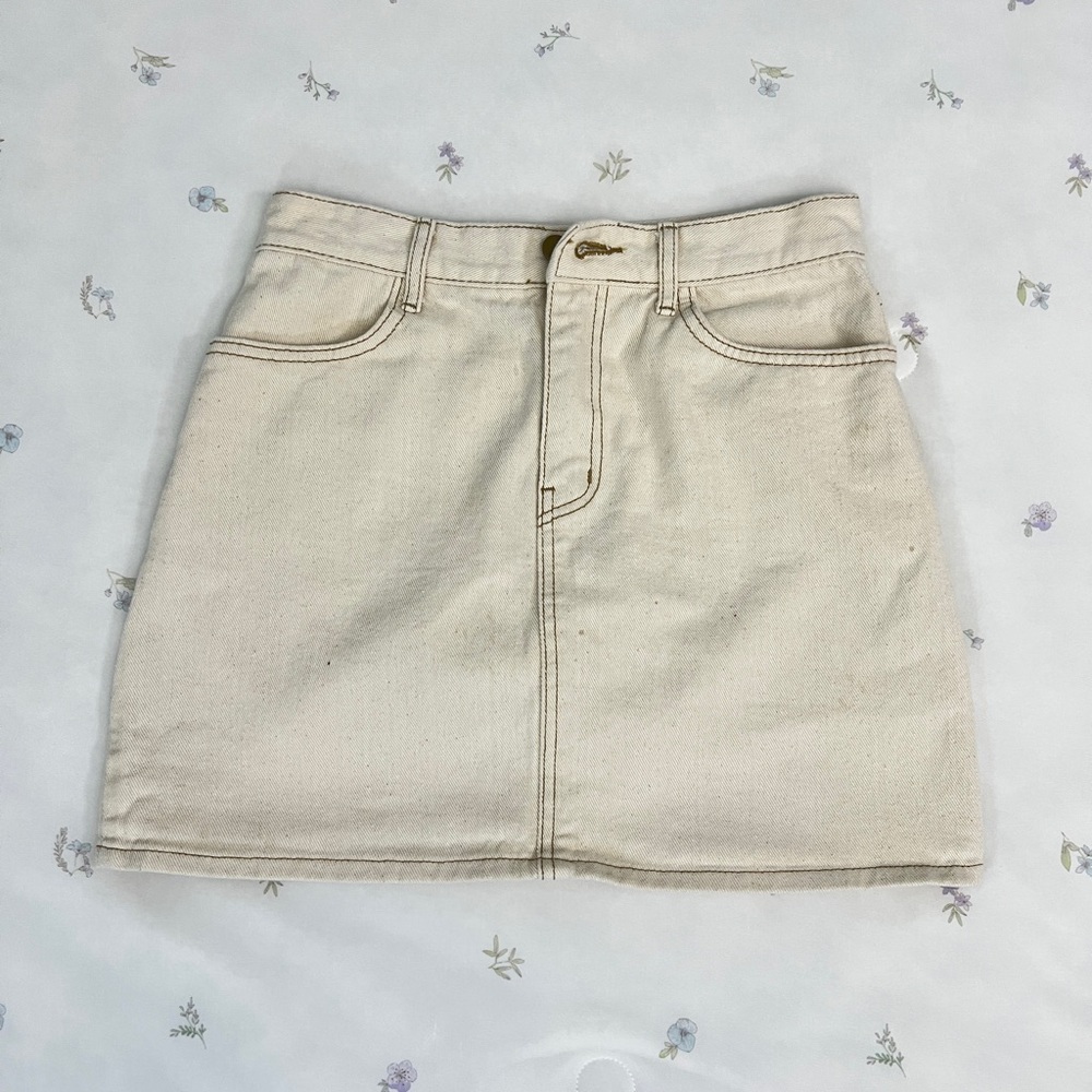 Classic Cream Denim Skirt